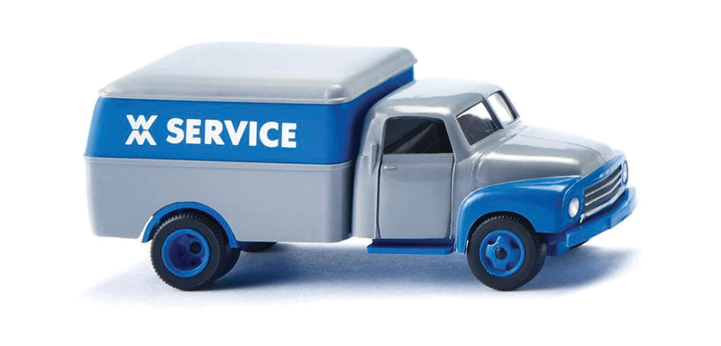 1968 Opel Blitz Round Box Delivery Truck - Assembled -- WM Service (blue, gray, German Lettering)