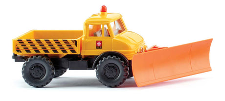 1963 Unimog U 406 with Plow - Assembled -- Swiss Postal Service (yellow, black, German Lettering)