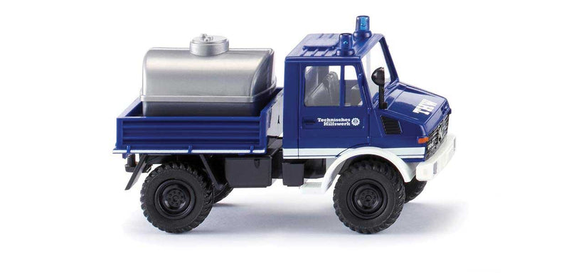 1975-1988 Unimog U 1300 Truck with Tank Load - Assembled -- THW (blue, white, German Lettering)