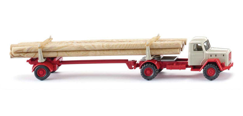 1958-1964 Magirus Tractor with Log Trailer - Assembled -- White, Red