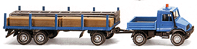 European Trucks - Unimog -- U140 Flatbed w/3-Axle Flatbed Trailer & Building Scaffolding Load