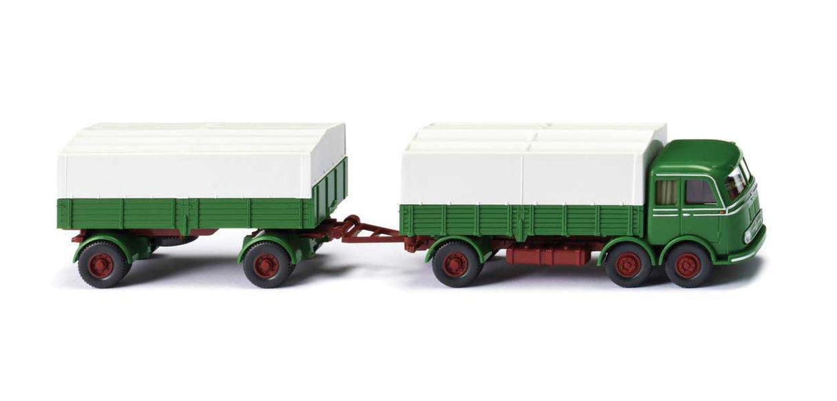 1958 Magirus Low-Side Truck with Cover - Assembled -- Thorl (yellow, red, ivory, German Lettering)