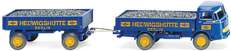 1957-1969 Mercedes-Benz LP 321 Low-Side Truck, Trailer, Coal Load - Assemble -- Hedwigshutte (blue, yellow, German Lettering)