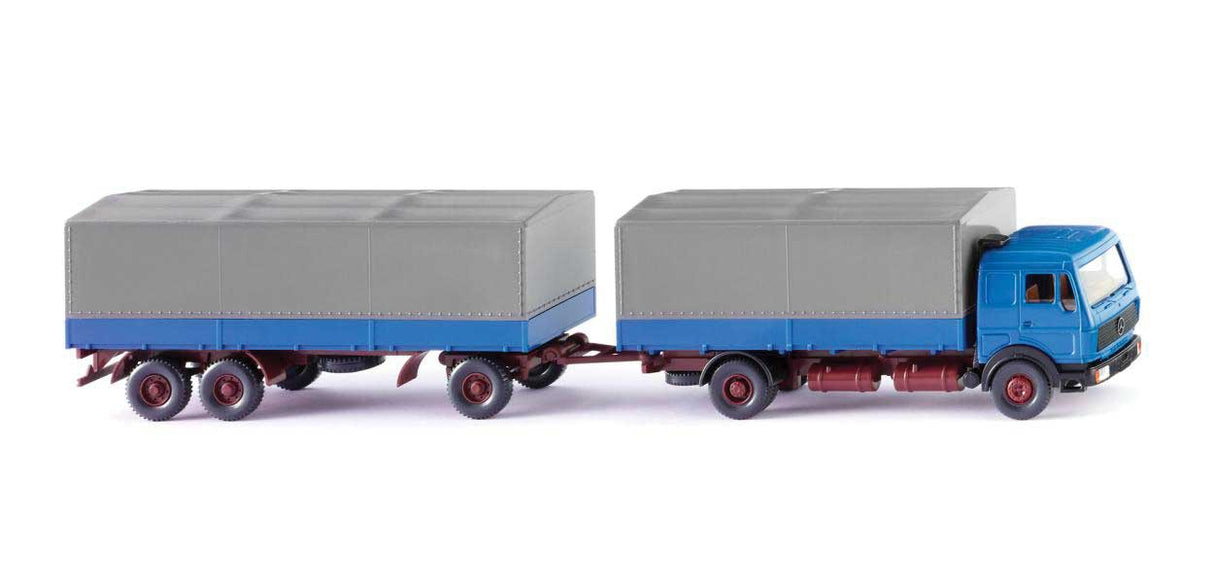 1973-1980 Mercedes-Benz NG Low-Side Truck with Trailer - Assembled -- Blue, Red, Gray