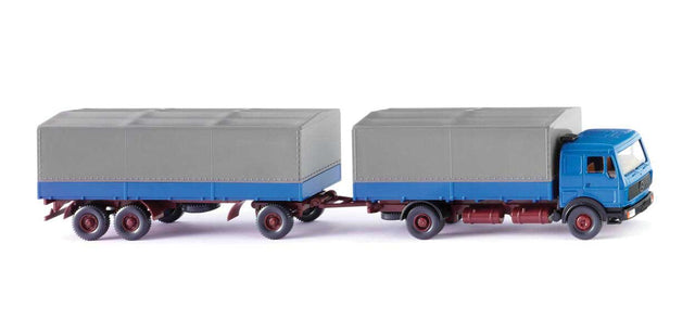 1973-1980 Mercedes-Benz NG Low-Side Truck with Trailer - Assembled -- Blue, Red, Gray
