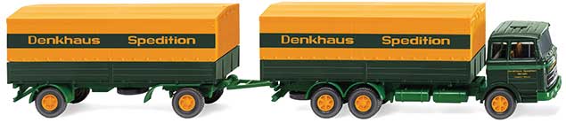 Mercedes-Benz 2223 Low-Side Truck with Trailer - Assembled -- Denkhaus Spedition (green, yellow, German Lettering)