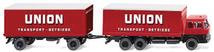 1969 Hanomag Henschel Box Truck w/Trailer - Assembled -- Union Transport (red, white, German Lettering)