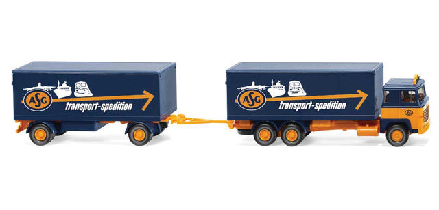 1974-1980 Scania 111 Box-Body Truck and Trailer - Assembled -- ASG (blue, yellow, German Lettering)