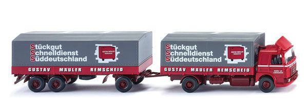 1972-1975 MAN Low-Side Truck with Trailer - Assembled -- Spedition Gustav Mauler (red, gray, white, German Lettering)