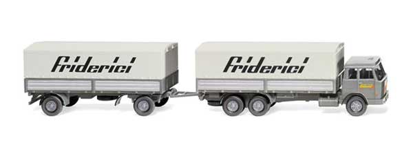 1969-1970 Hanomag Henschel Low-Side Truck with Trailer - Assembled -- Friderici (gray, white, German Lettering)