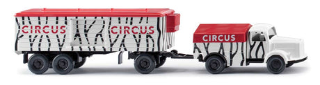 1950-1959 Mercedes-Benz L 3500 Tractor with Reefer Trailer - Assembled -- Circus (zebra stripes, white, black, red)