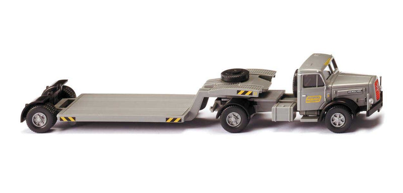 1955 Henschel Tractor with Lowboy Trailer - Assembled -- Friderici (gray, yellow, black, German Lettering)