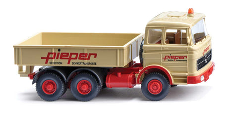 1963-1967 Mercedes-Benz Heavy-Duty Low-Side Truck - Assembled -- Pieper (beige, red, German Lettering)