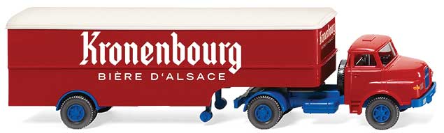 1960-1967 Saviem-Hauber Tractor with Van Trailer - Assembled -- Kronenbourg Beer (red, white, blue, French Lettering)