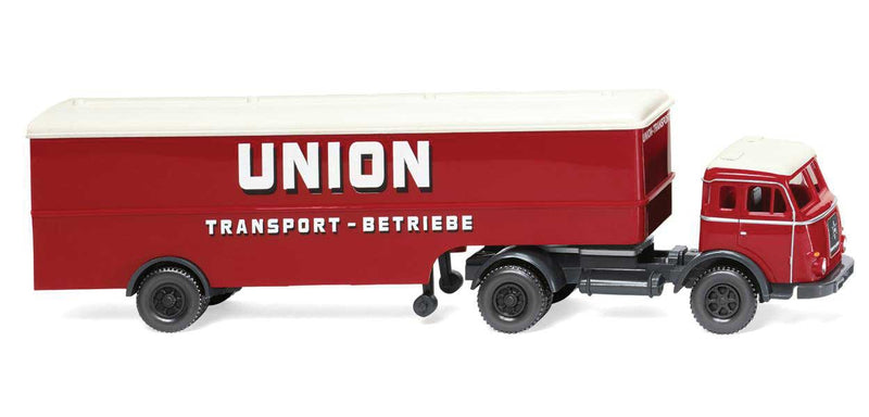 1955-1961 Henschel Tractor with Van Trailer - Assembled -- Union Transport (red, white, German Lettering)