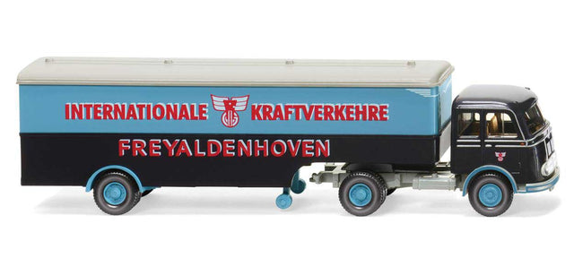 1955-1963 Mercedes-Benz Pullman Tractor with Van Trailer - Assembled -- Freyaldenhoven (black, blue, red, German Lettering)