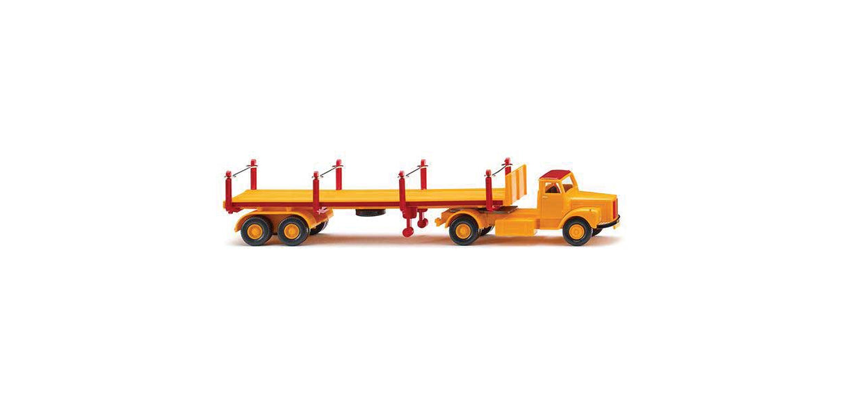 1974-1980 Scania L111 Tractor with Flatbed Stake Trailer - Assembled -- Yellow, Red
