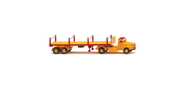 1974-1980 Scania L111 Tractor with Flatbed Stake Trailer - Assembled -- Yellow, Red