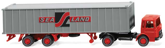 1967-1972 MAN Tractor with Container Trailer - Assembled -- Red Tractor, Sea Land 40' Container
