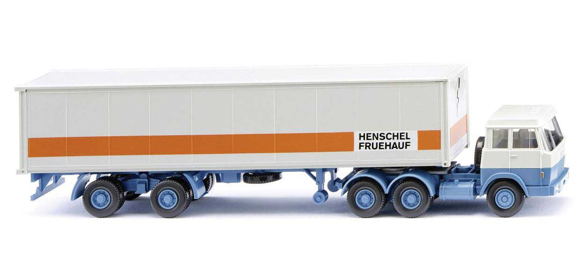 1969-1970 Hanomag-Henschel Tractor with Fruehauf Container, Chassis - Assemb -- Henschel Fruehauf (gray, turquoise, orange, German Lettering)