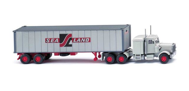 1977-1986 Peterbilt Tractor with 40' Container on Chassis - Assembled -- Sea Land Container (gray, red, black)