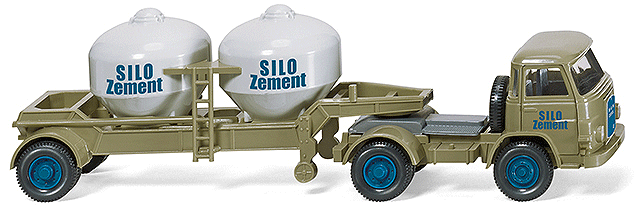 MAN Pausbacke Tractor w/Cement Silo Trailer - Assembled -- Silo-Zement (green, white, blue, German Lettering)