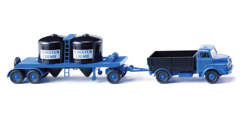 1969-1994 MAN Low-Side Truck with Silo Container Trailer - Assembled -- Scholven Chemie (blue, black, German Lettering)