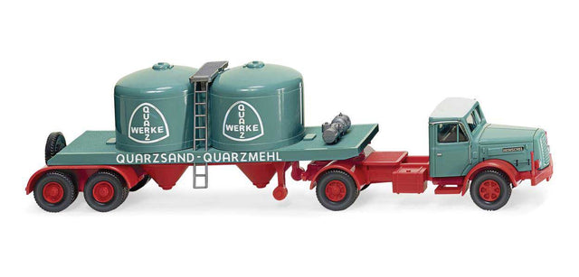 1955-1961 Henschel HS 140 Tractor with Silo Trailer - Assembled -- Quarzwerke (green, red, German Lettering)