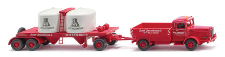 1950-1956 Bussing 8000 Low-Side Truck w/Cement Takk Trailer - Assembled -- Rosenkranz (red, white)