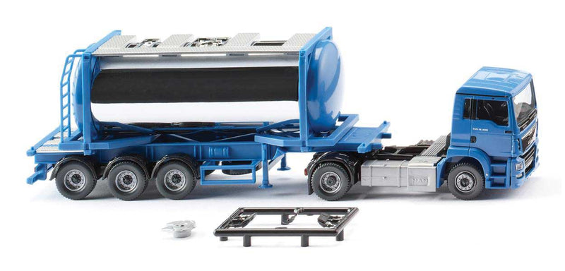 MAN TGS Euro 6c Tractor, Container Chassis, 20' Tank Container - Assembled -- Blue, Silver