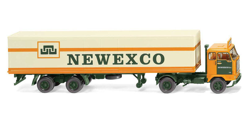 1965-1970 Volvo F88 Tractor with Van Trailer - Assembled -- Newexco (yellow, white, black, German Lettering)