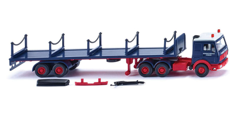 Mercedes-Benz 3850 Tractor with Stake Trailer - Assembled -- Rheinkraft-Spedition (blue, red, German Lettering)