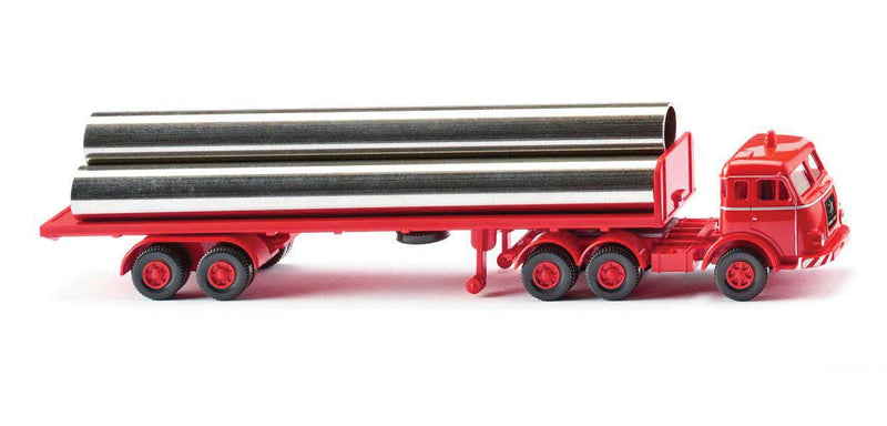1955-1961 Henschel Tractor with Flatbed Trailer and Load - Assembled -- Red