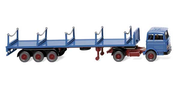 1968-1971 Mercedes-Benz Tractor with Stanchion Trailer - Assembled -- Blue, Red