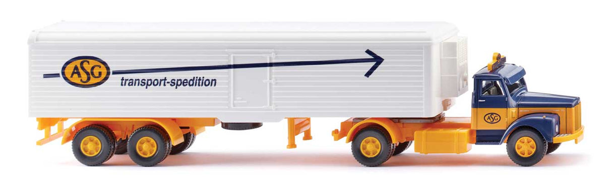1974-1980 Scania Tractor with Refrigerated Trailer - Assembled -- ASG (yellow, blue, white, German Lettering)