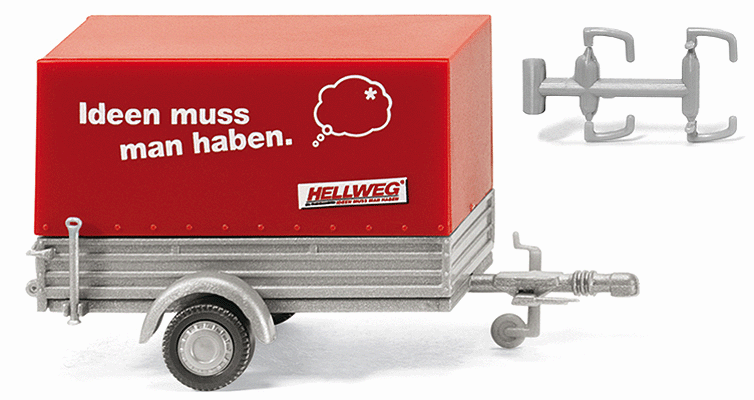 Small Tarp-Covered Passenger Vehicle Trailer -- Hellweg (red, gray)