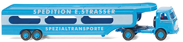 Mercedes-Benz Pullman Tractor w/Auto Transport Trailer - Assembled -- Spedition E. Strasser (blue, white, German Lettering)