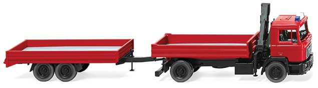 1986-1994 MAN F 90 Low-Side Truck with Trailer & Hoist - Assembled -- Fire Service (red)