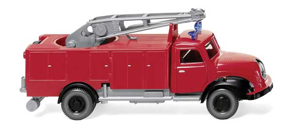 1956-1961 Magirus Fire Truck with Metz Crane - Assembled -- Red, Black, Silver