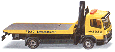European Trucks - Mercedes Ategro Cabover -- Flatbed Wrecker w/Loading Crane ADAC (German Auto Club; yellow, black)