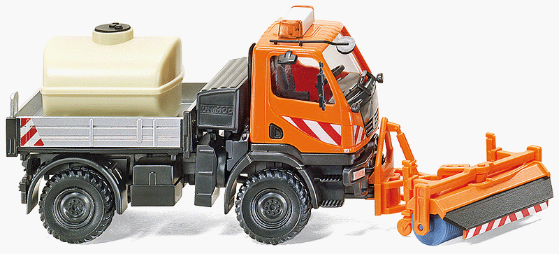 Unimog U 20 Truck w/Snow Sweeper & Tank -- Urban Services (Kommunaldienst) (Orange Cab)