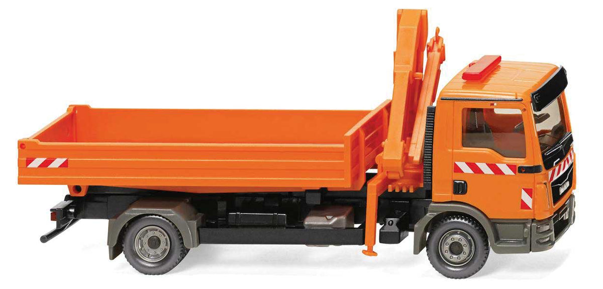 MAN TGL Euro 6 Low-Side Flatbed with Loading Crane - Assembled -- Orange with Red and White Stripes