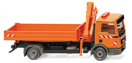 MAN TGL Euro 6 Low-Side Flatbed with Loading Crane - Assembled -- Orange with Red and White Stripes