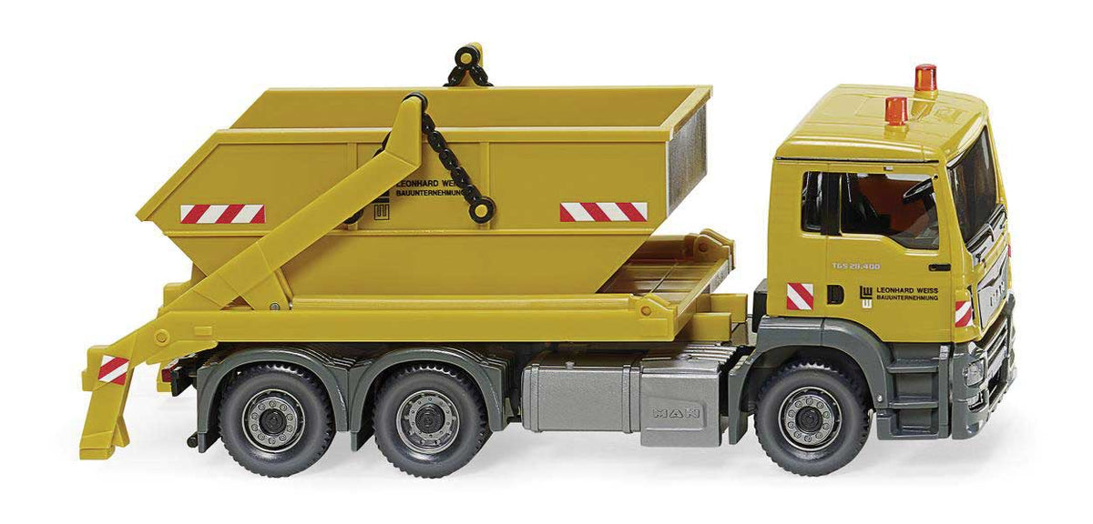 MAN TGS Euro 6 Tractor Skip Loader w/Container - Assembled -- Leonhard Weiss (mustard, German Lettering)