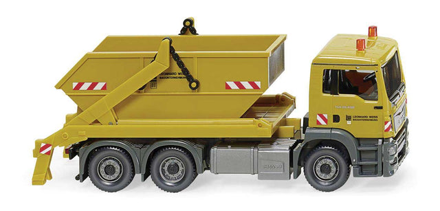 MAN TGS Euro 6 Tractor Skip Loader w/Container - Assembled -- Leonhard Weiss (mustard, German Lettering)