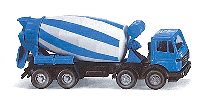 European Construction Equipment - Cement Mixer -- Mercedes 4-Axle Cabover (blue, black) w/Mixer (blue & white stripes)