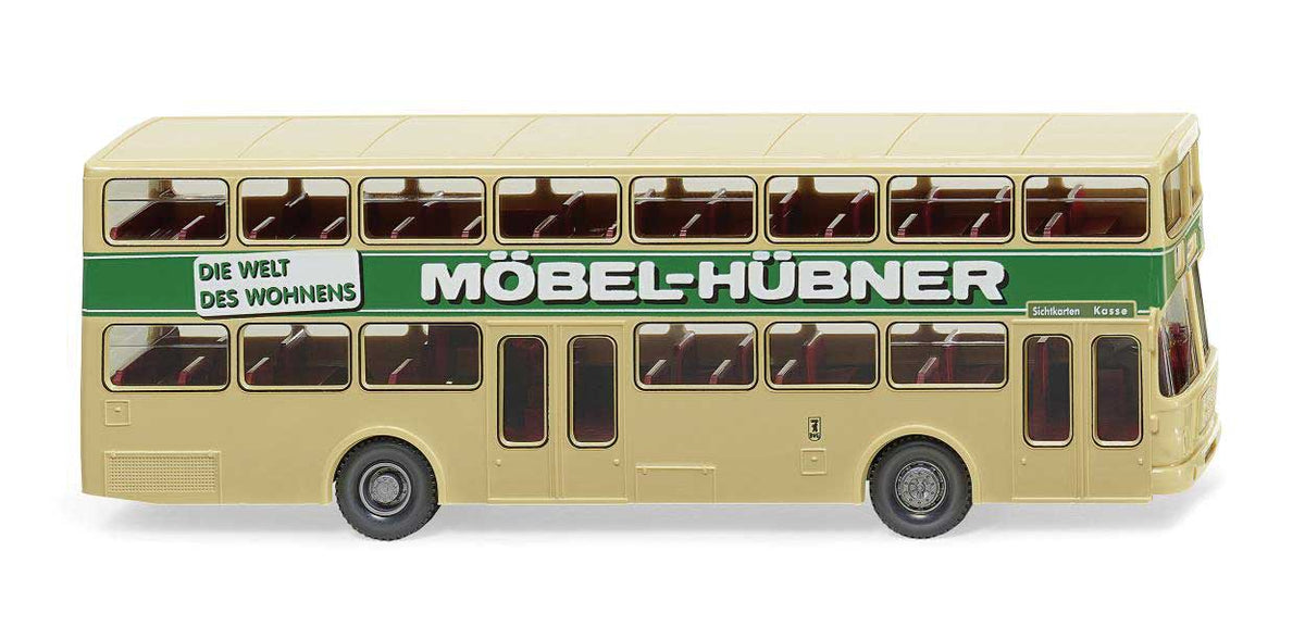 1973-1985 MAN SD 200 Double-Deck Bus - Assembled -- Berlin, Germany (beige, green, Mobel-Hubner Ad, German Lettering)
