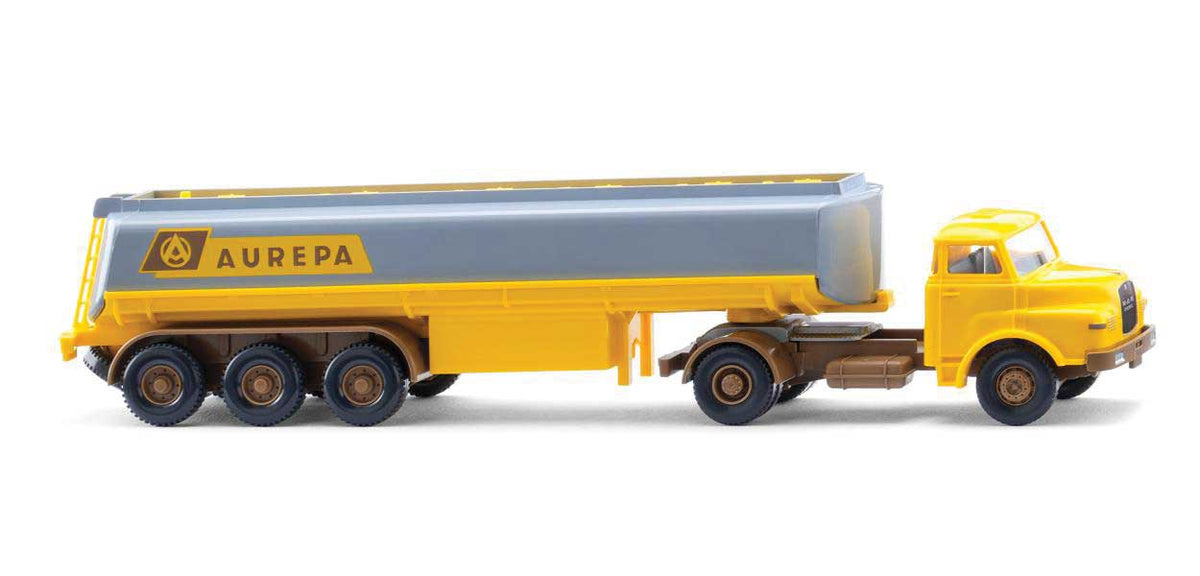 1969-1994 MAN Tractor with Tank Trailer - Assembled -- Aurepa (yellow, gray, German Lettering)