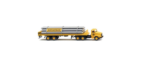 1973-1985 Volvo N12 Tractor with Flatbed Trailer & Gas Cylinder Load - Assembl -- Koppartrans (yellow, black, German Lettering)