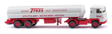 1975-1980 Scania 111 Tractor with Tank Trailer - Assembled -- Tress (white, red, German Lettering)